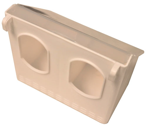 Plastic 2 Hole Quail, Pigeon, Dove, Bird Feeder Outside Of Cage Fill