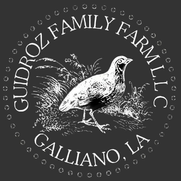 Logo of Guidroz Family Farm L.L.C. with a bird illustration on a black background
